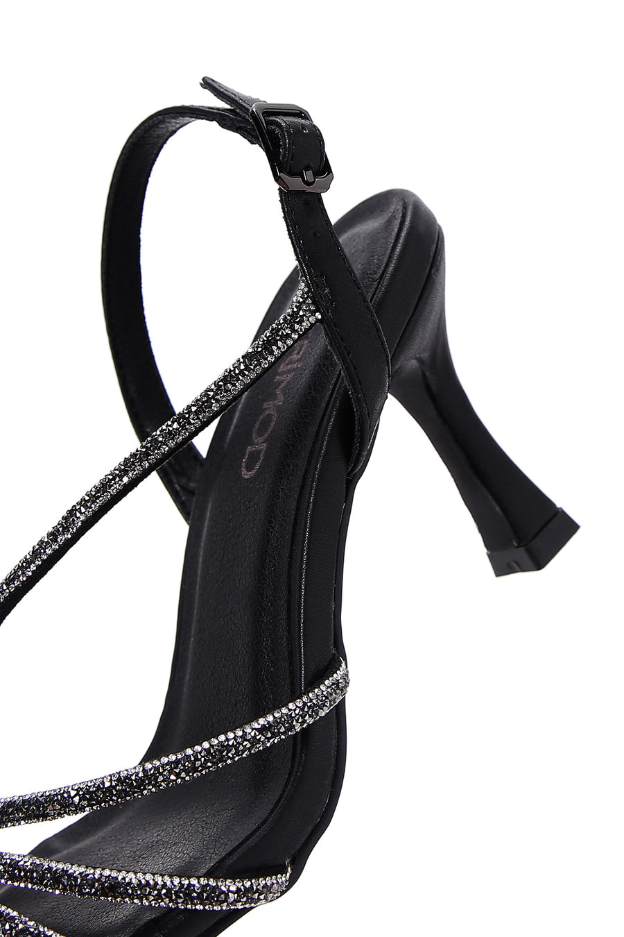 Women's Black Stone Evening Dress Thin Heel Sandals