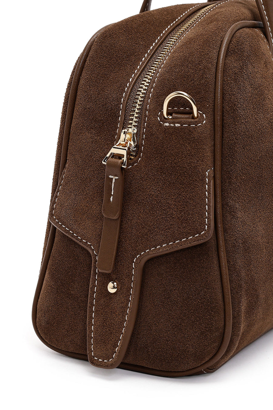 Woman Brown Long-Strap Suede Shoulder Bag