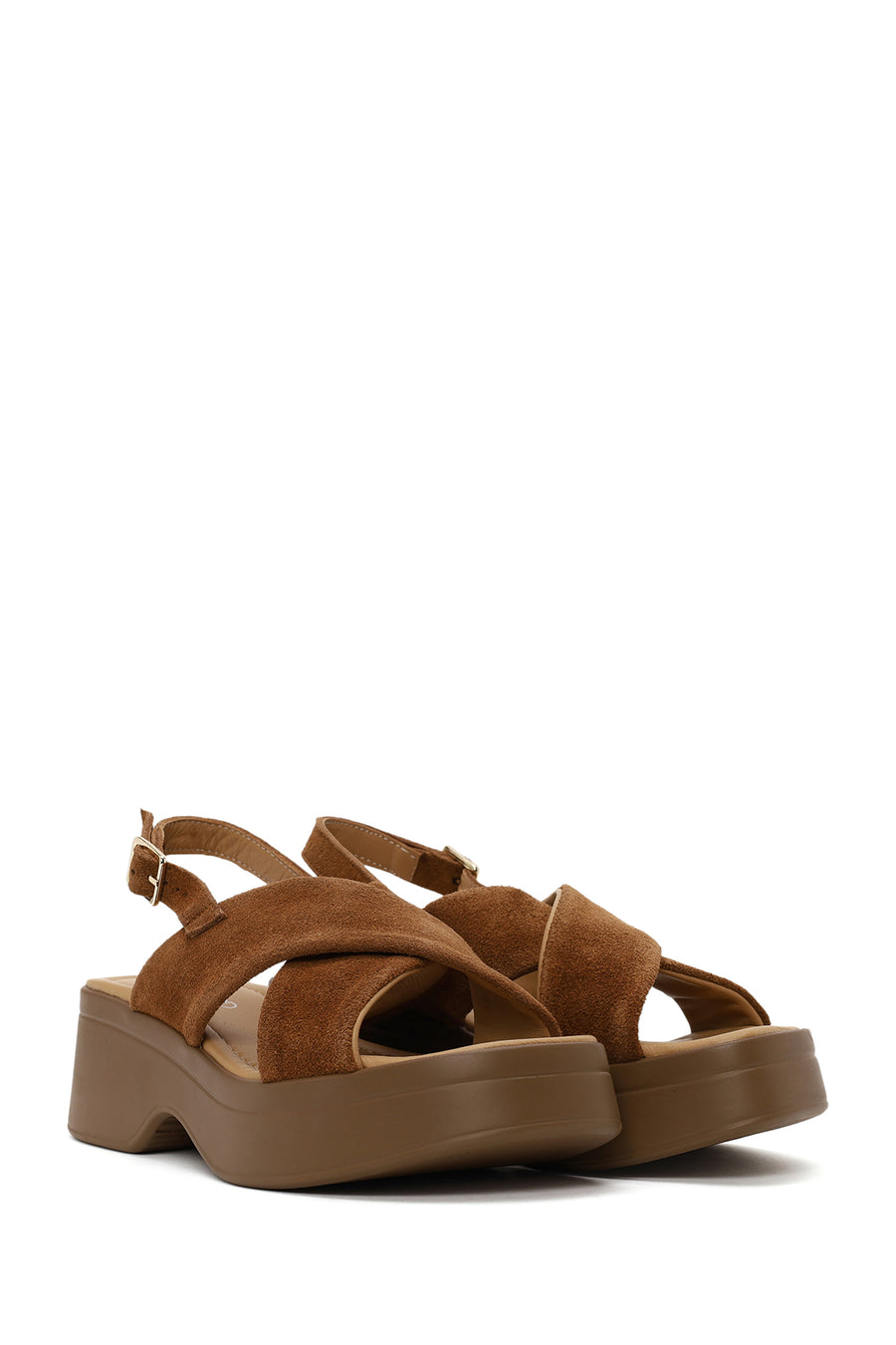 Woman Tan Thick-Soled Suede Sandal