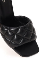 Woman Black Printed Thin-Heeled Leather Slippers | Derimod