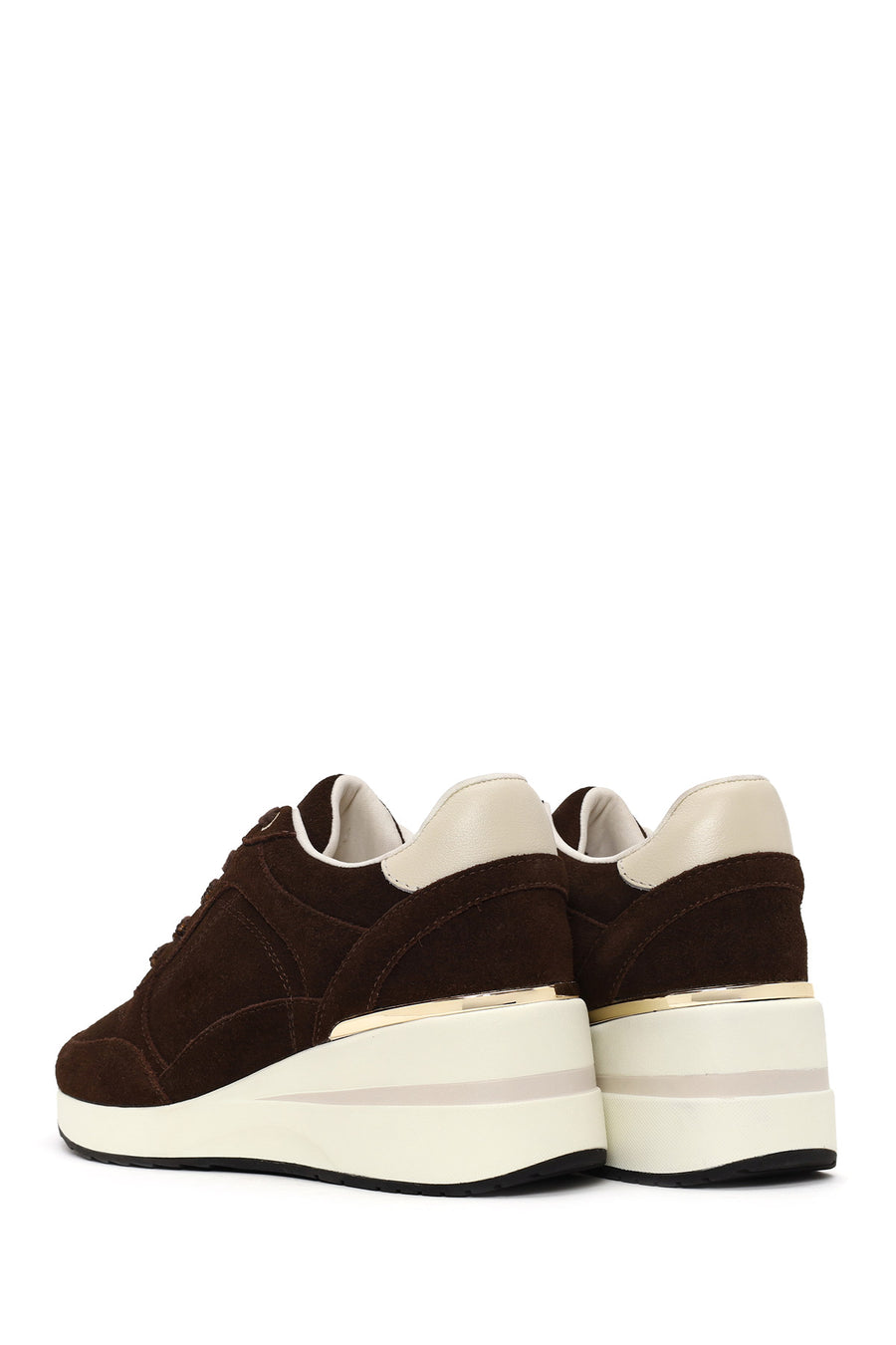 Woman Brown Lace-Up Wedge-Heel Suede Shoe