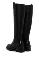 Women's Black Thick Heeled Zippered Leather Boots | Derimod