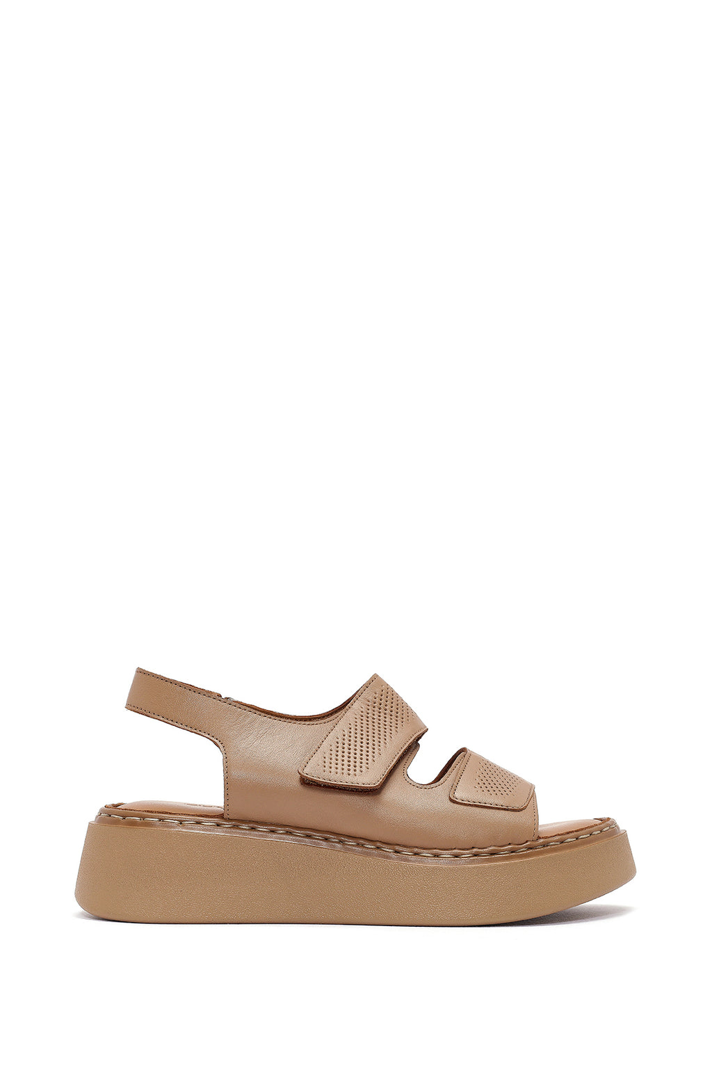 Kadın Camel Bantlı Kalın Tabanlı Deri Comfort Sandalet