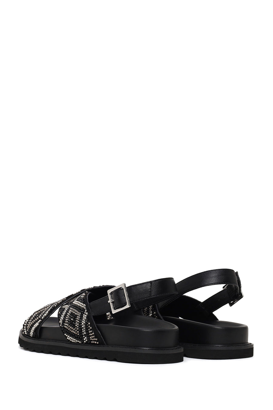 Woman Black Ankle-Buckle Embellished Sandals