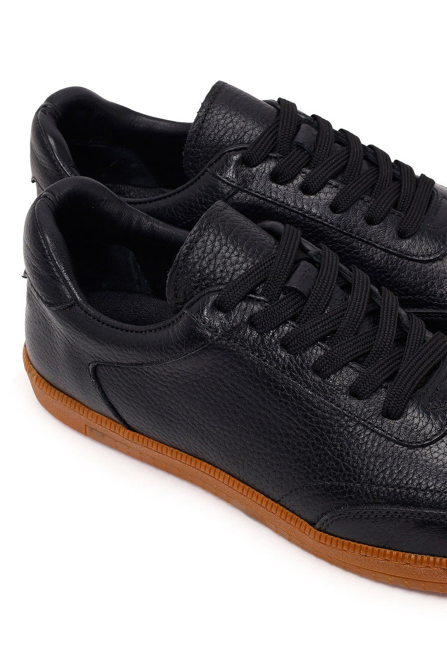 Erkek Siyah Bağcıklı Deri Sneaker