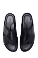 Men's Black Leather Slippers | Derimod