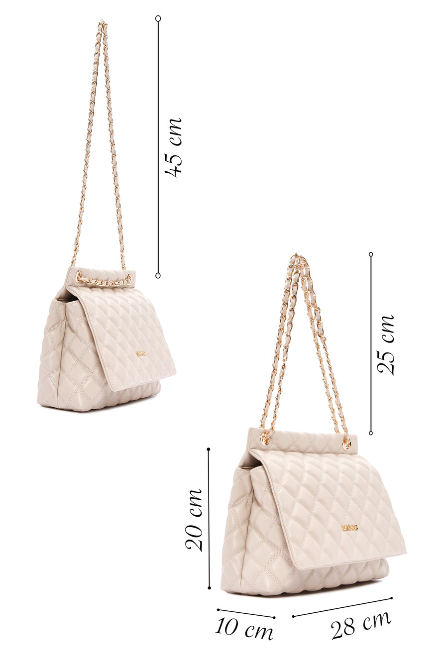 Women's Beige Long Strap Quilted Shoulder Bag
