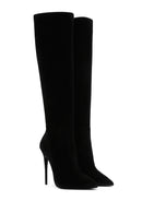 Women's Black High Thin Heeled Suede Leather Classic Boots | Derimod
