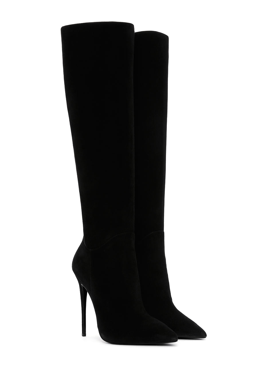 Women's Black High Thin Heeled Suede Leather Classic Boots