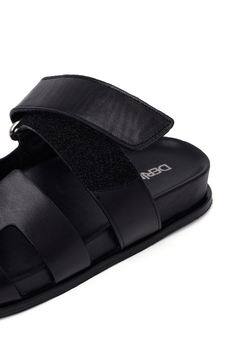 Woman Black Strap Thick Sole Leather Slipper