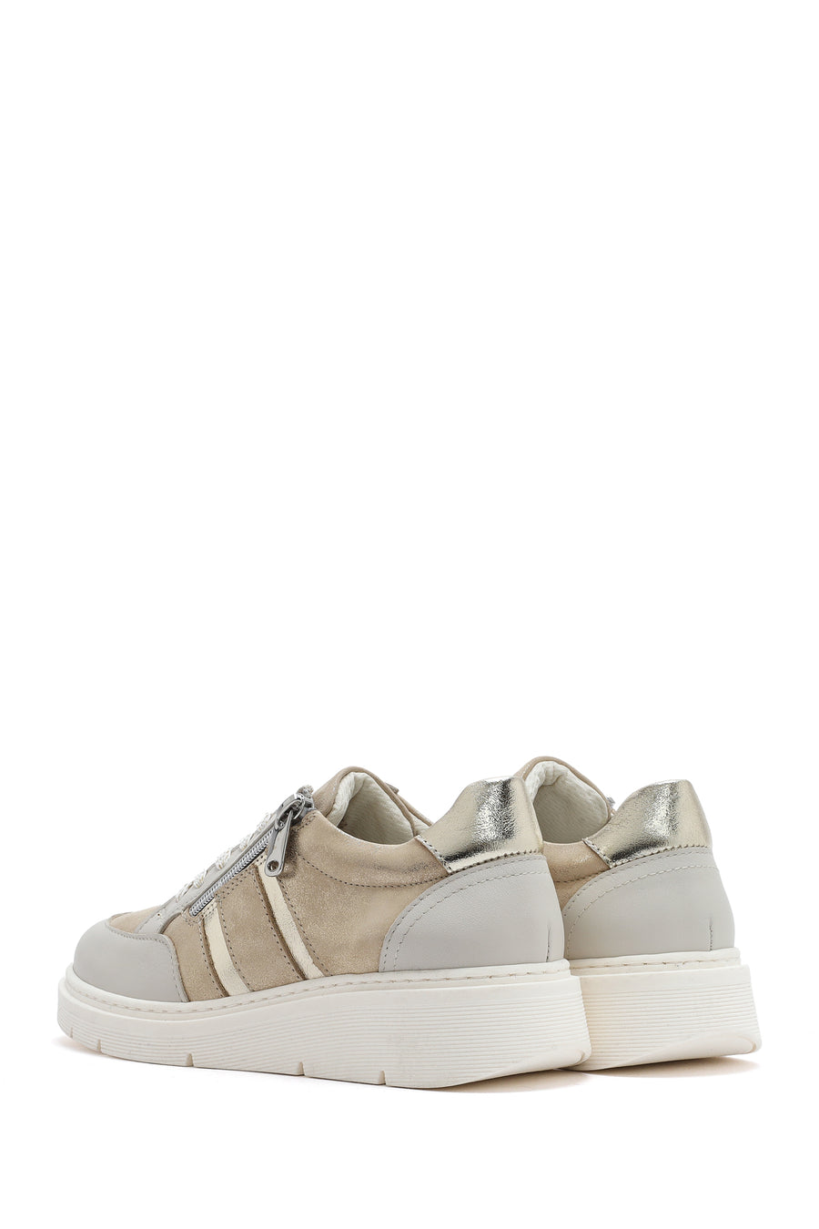 Women's Beige Lace-Up Thick-Soled Leather Casual Shoes