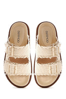 Kadın Bej Kalın Tabanlı Metalik Terlik | Derimod