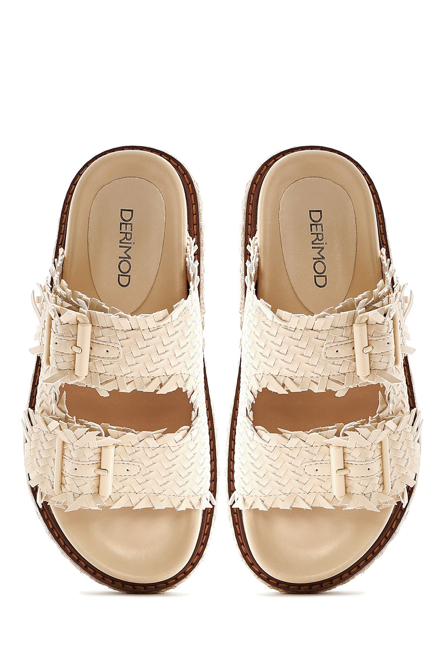 Women's Beige Thick Soled Metallic Slippers