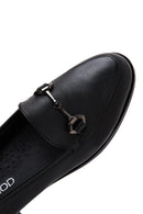 Women's Black Buckle Detailed Leather Masculine Loafer | Derimod