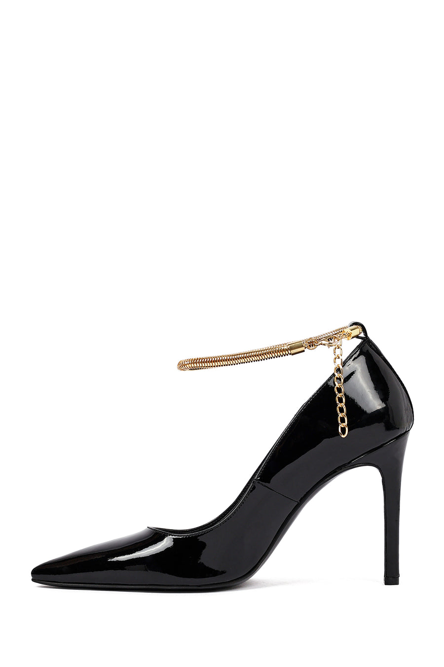 Women's Black Ankle Buckle Thin Heel Patent Leather Stiletto