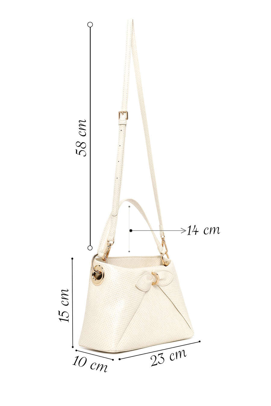 Woman Cream Long Strap Snake Patterned Mini Shoulder Bag