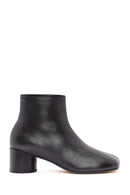 Women's Black Zippered Thick Heeled Leather Boots | Derimod