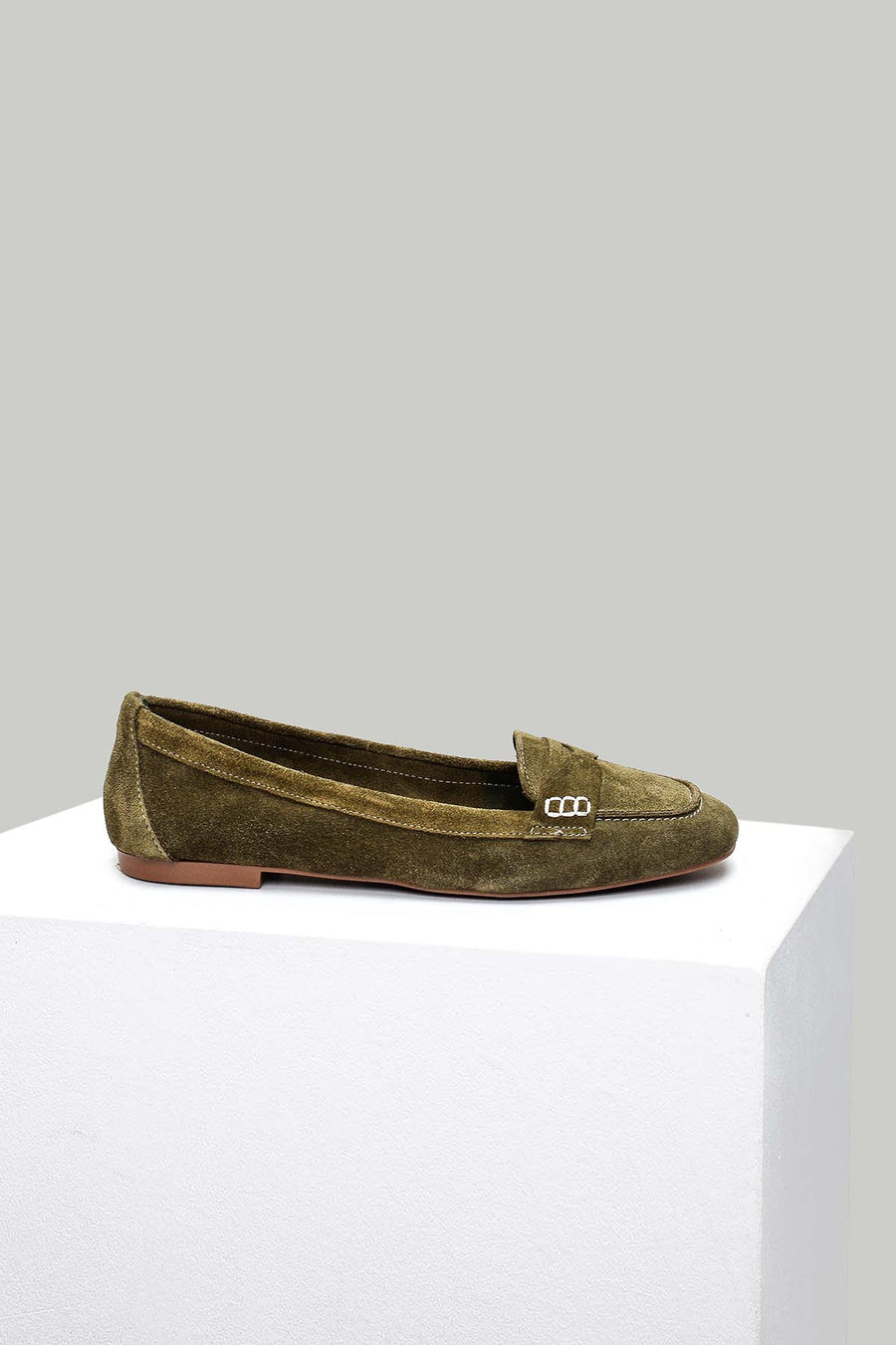 Haki Süet Kadın Deri Loafer