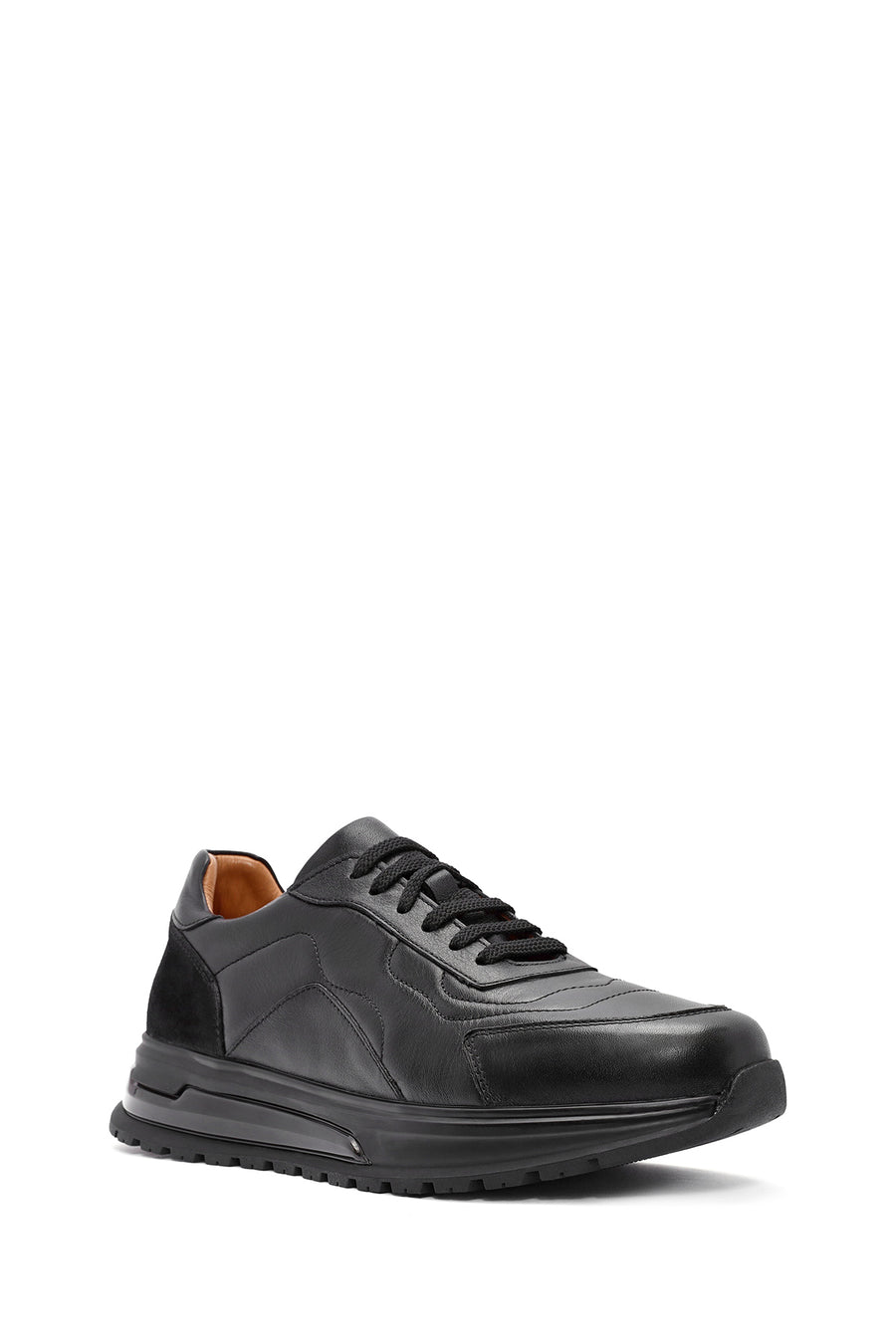 Erkek Siyah Bağcıklı Deri Sneaker