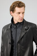 Barella Men's Black Collar Furry Leather Trench Coat | Derimod