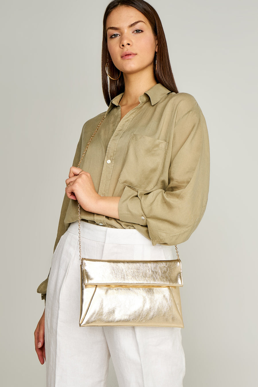 Gold Women's Portfolio with Chain Strap