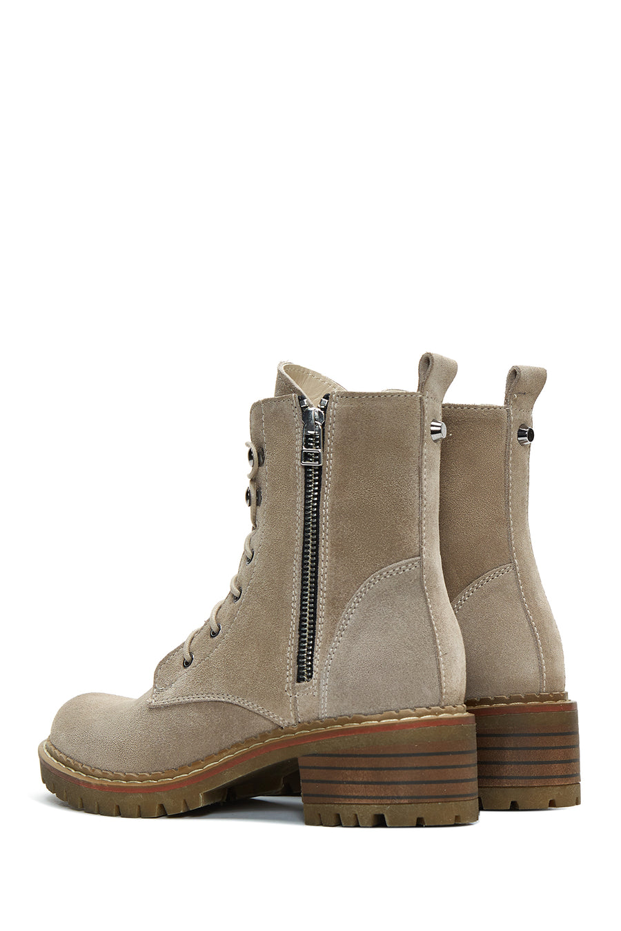 Women's Beige Suede Leather Heeled Boots