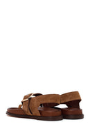Woman Tan Suede Toe-Post Sandal | Derimod