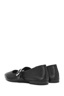 Women's Black Buckle Leather Ballerinas | Derimod