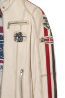 Ladyracer Woman White Badged Slim-Fit Leather Jacket | Derimod