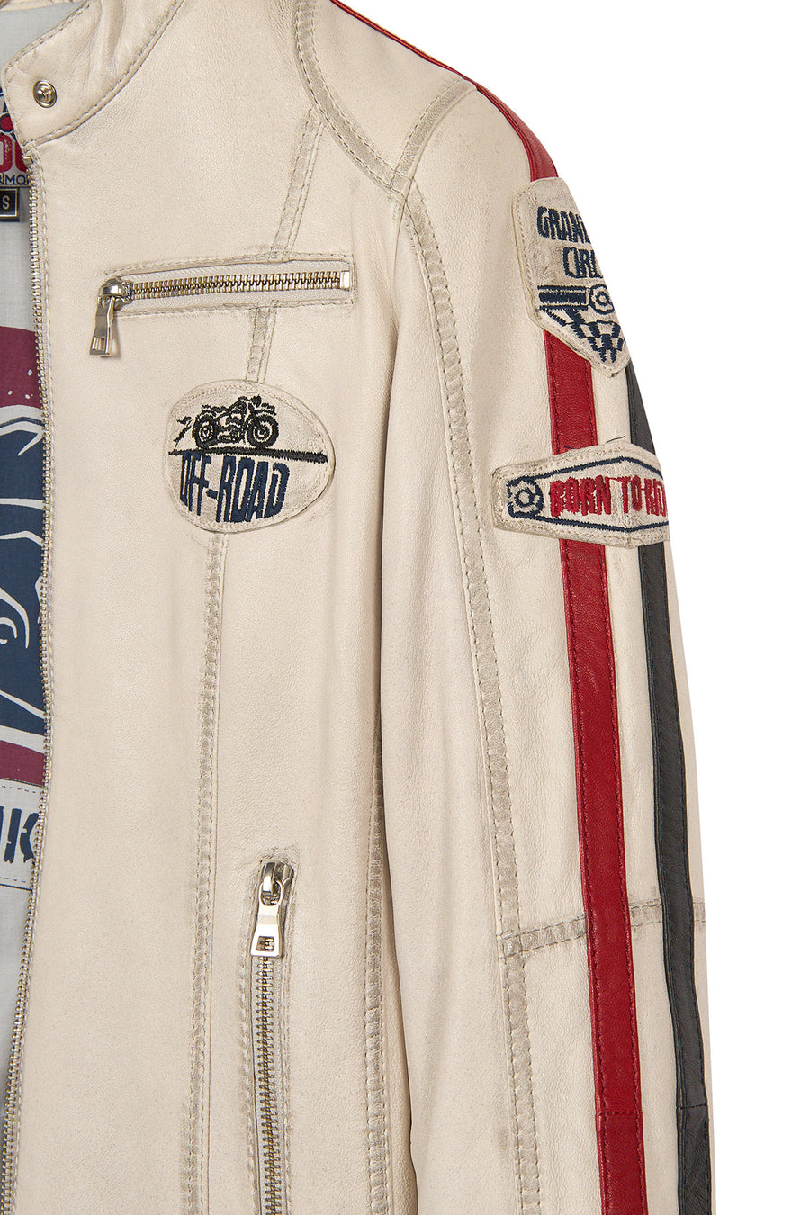 Ladyracer Woman White Badged Slim-Fit Leather Jacket