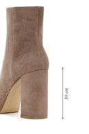 Women's Mink Thick Heeled Zippered Suede Leather Boots | Derimod