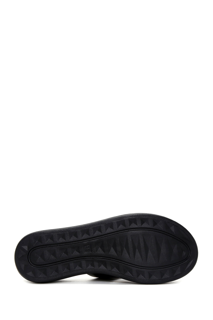 Women's Black Thick Soled Leather Slippers