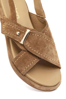 Women's Tan Suede Leather Sandals | Derimod