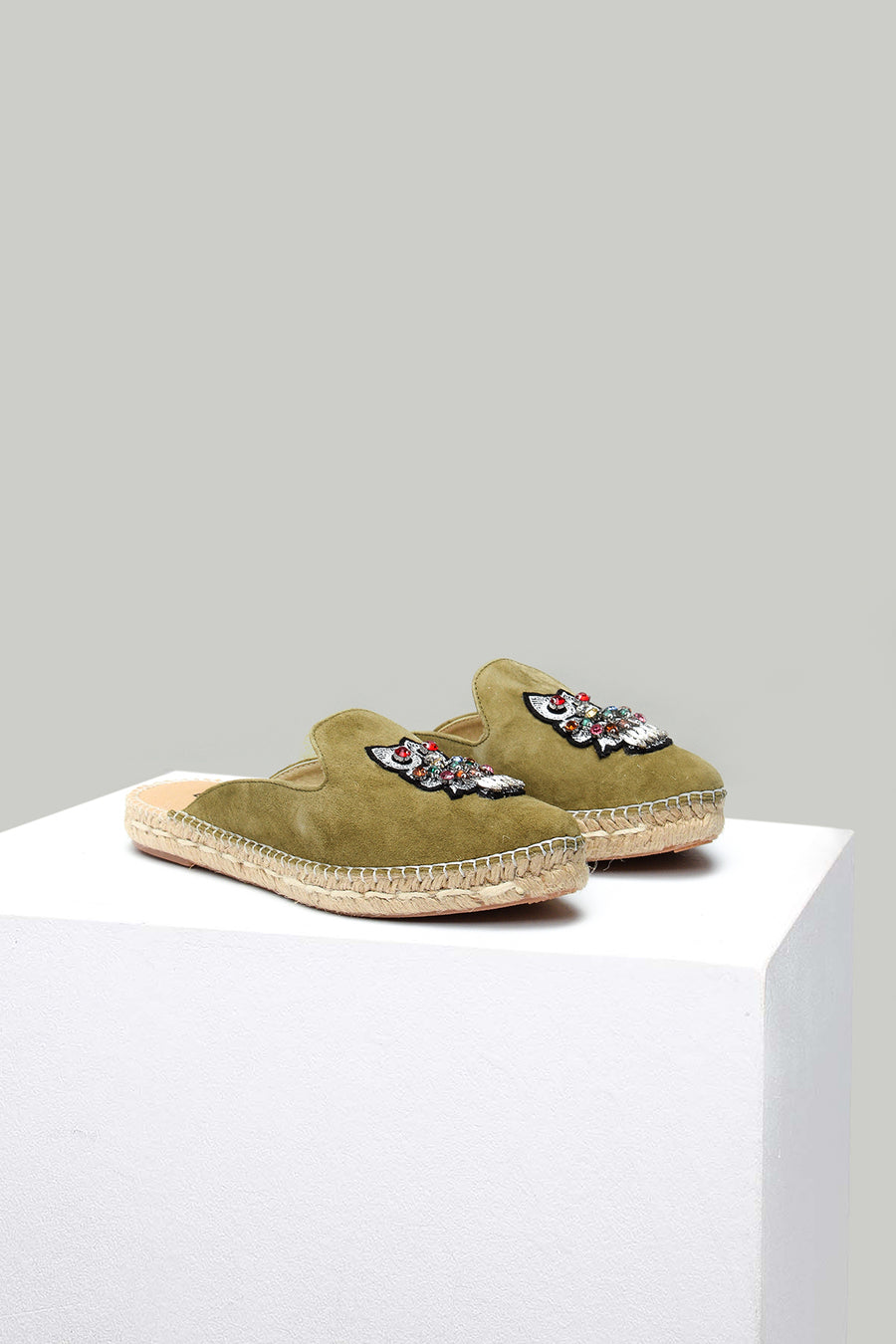 Women's Green Leather Slippers