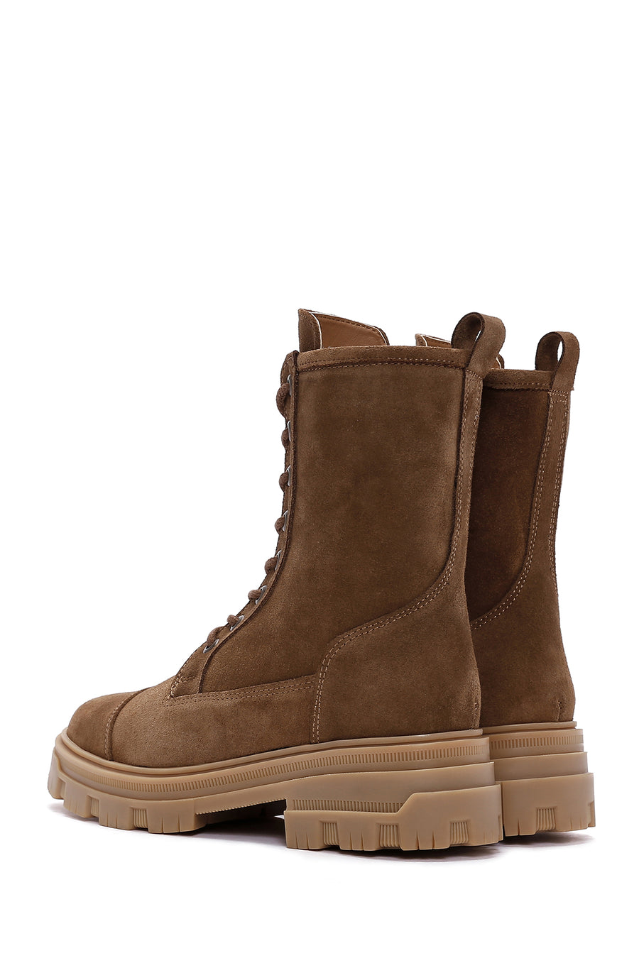 Women's Tan Thick Soled Zippered Suede Leather Boots