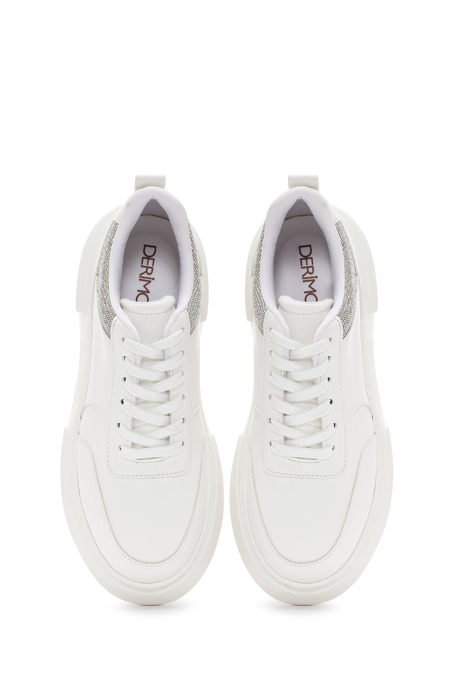 Kadın Beyaz Kalın Tabanlı Taşlı Sneaker