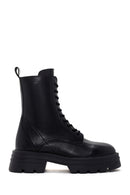 Women's Black Zippered Leather Boots | Derimod