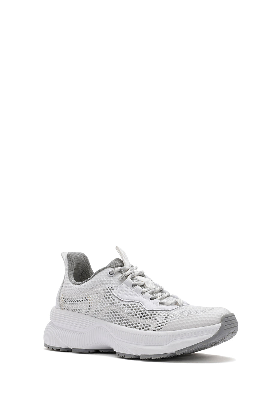 Kadın Beyaz Bağcıklı Kalın Tabanlı Kumaş Sneaker