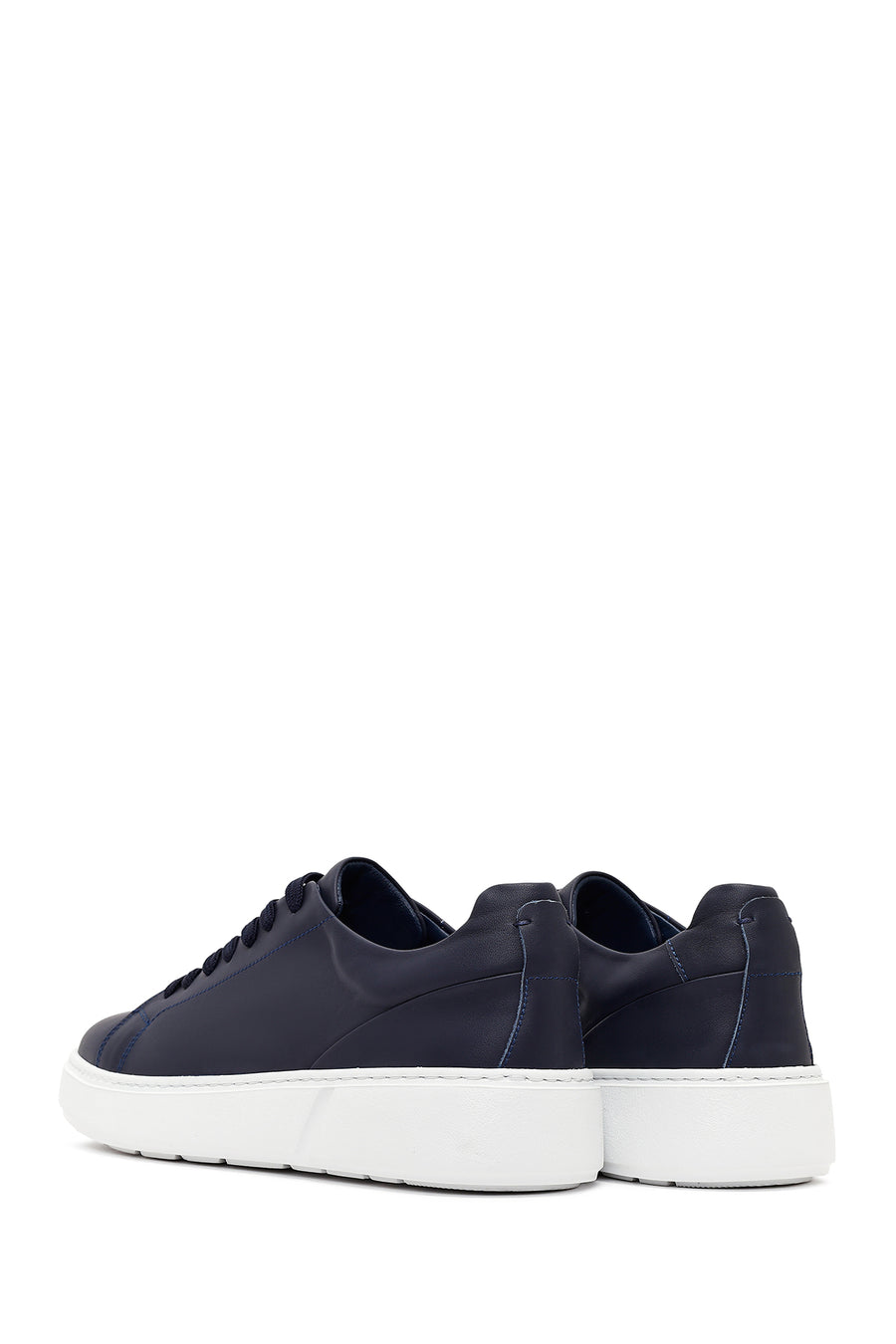 Erkek Lacivert Bağcıklı Deri Sneaker
