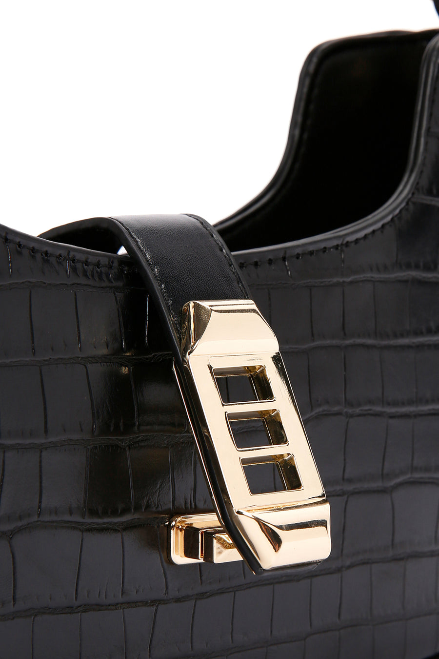 Women's Black Long Strap Crocodile Patterned Shoulder Bag