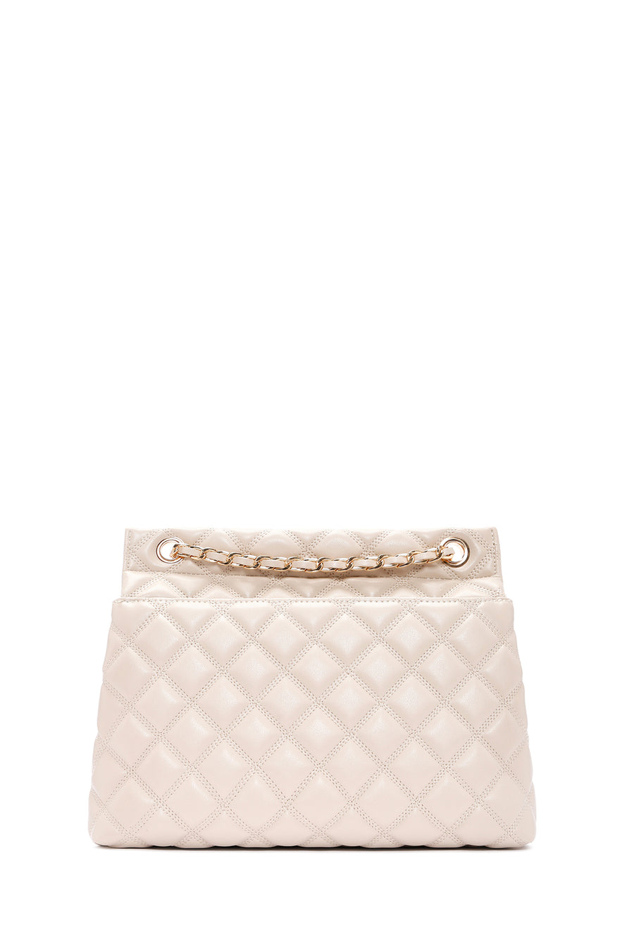 Women's Beige Long Strap Quilted Shoulder Bag