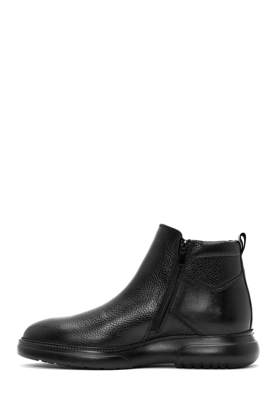 Men's Black Zippered Leather Casual Boots