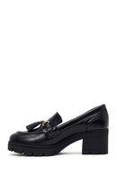 Woman Black Chunky-Heeled Buckled Leather Loafer | Derimod