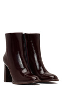 Woman Burgundy Zip Closure High Thick-Heel Patent Leather Leather Boots | Derimod