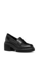Geox Women Black Spherica Ec15 Thick Heel Leather Masculine Loafer | Derimod