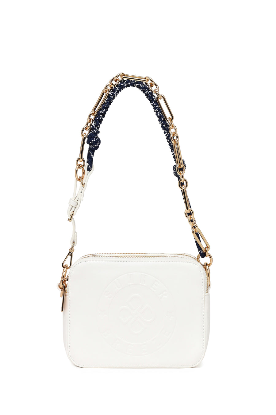 Woman White Double-Strap Printed Crossbody Bag