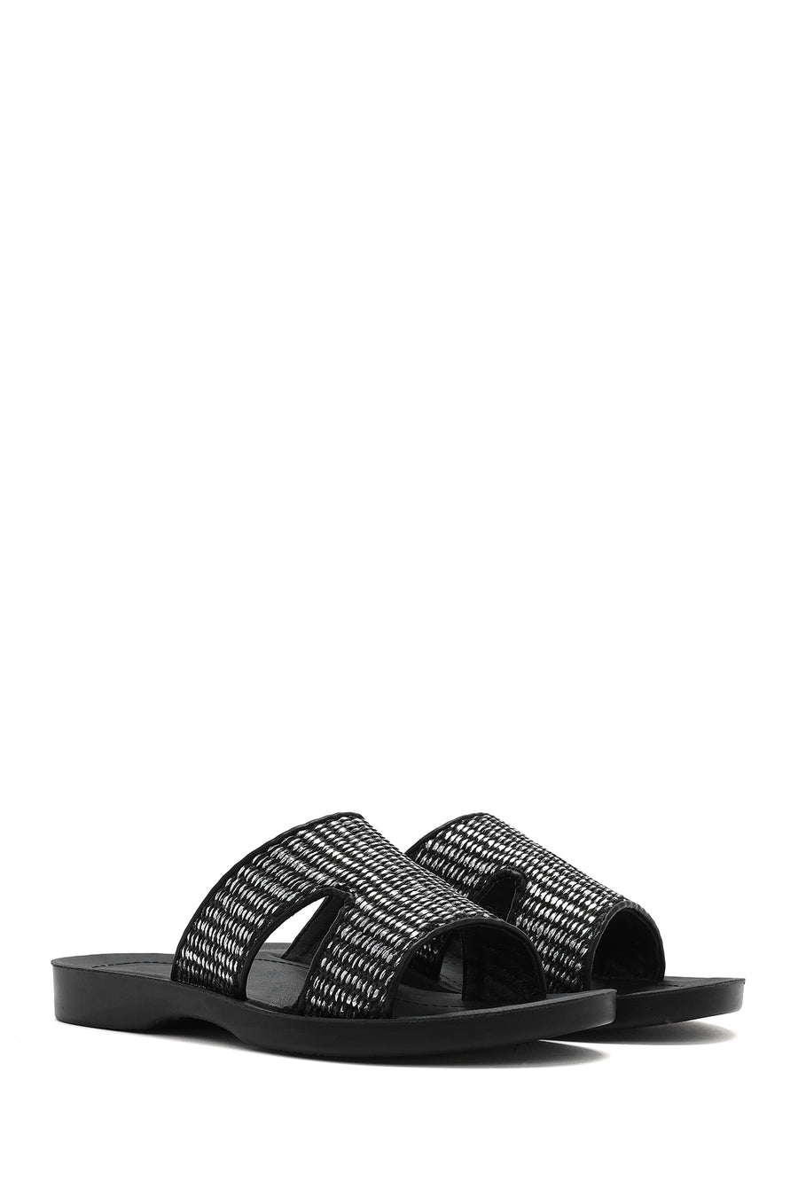 Women's Black Straw Slippers
