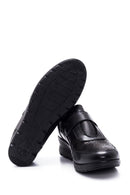 Women's Black Leather Stone Wedge Heeled Comfort Shoes | Derimod