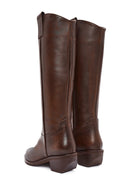 Women's Brown Chunky Heel Leather Cowboy Boots | Derimod