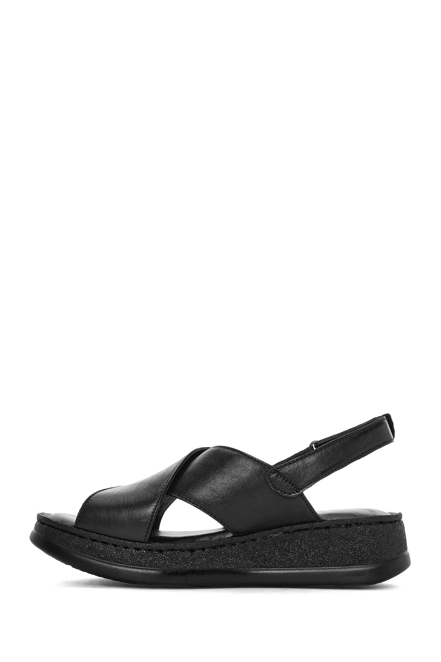 Women's Black Thick Soled Leather Comfort Sandals